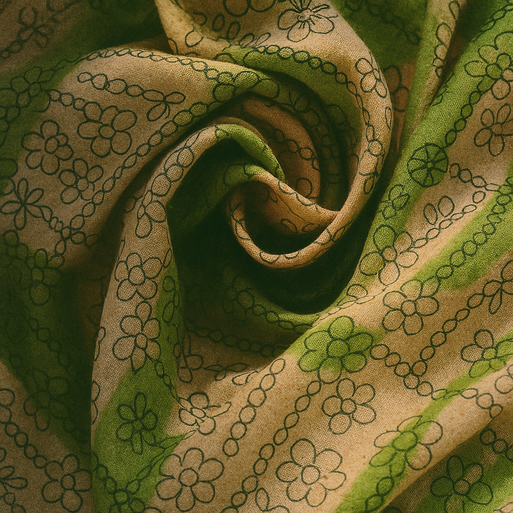 A close up of a green and brown fabric