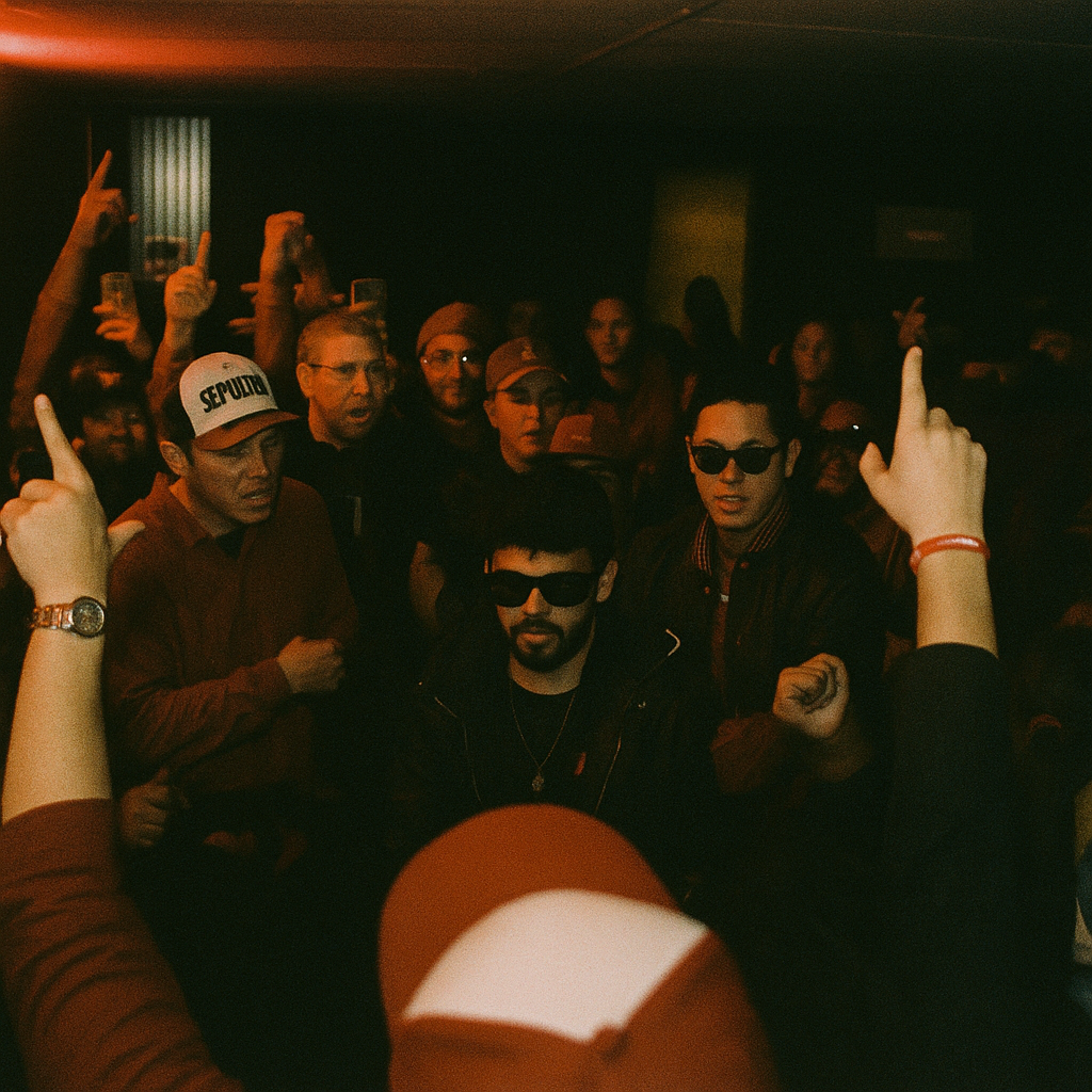 Crowd enjoying a show with red lighting