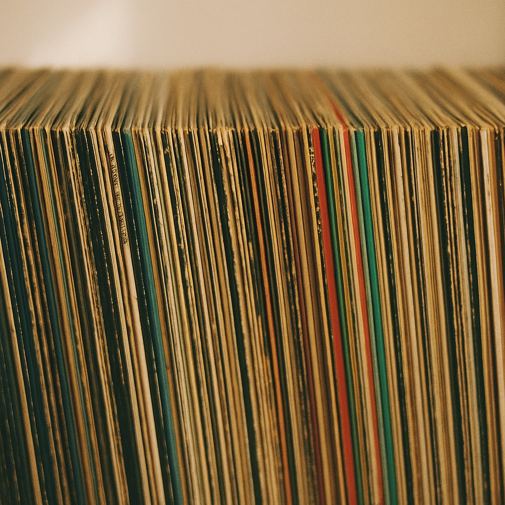 shelf of vinyl records