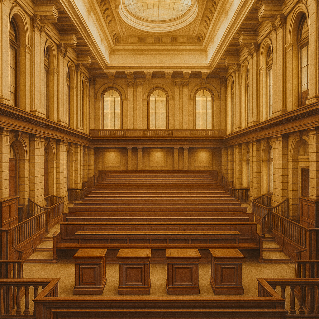 a drawing of a courtroom