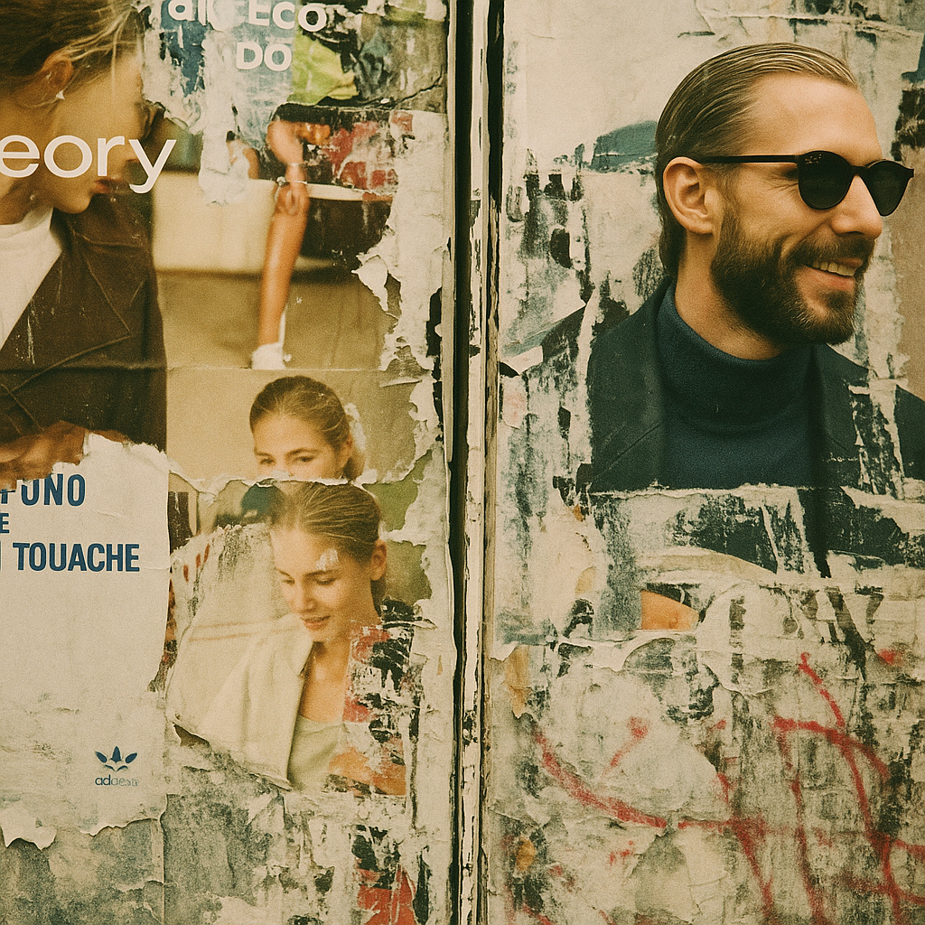 assorted-color poster, ripped and torn, on a wall.