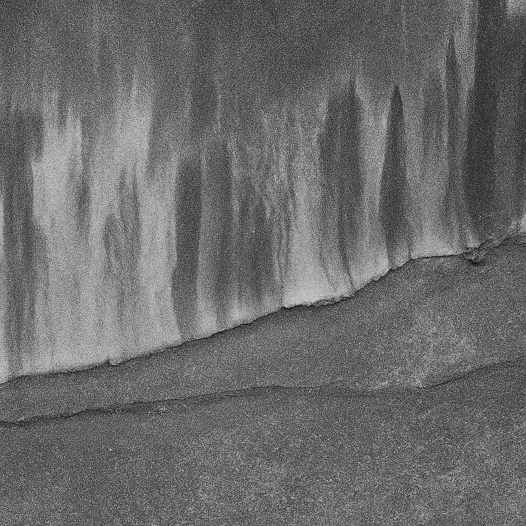 black and white image of an orange and brown abstract painting, evocative of a forest fire.