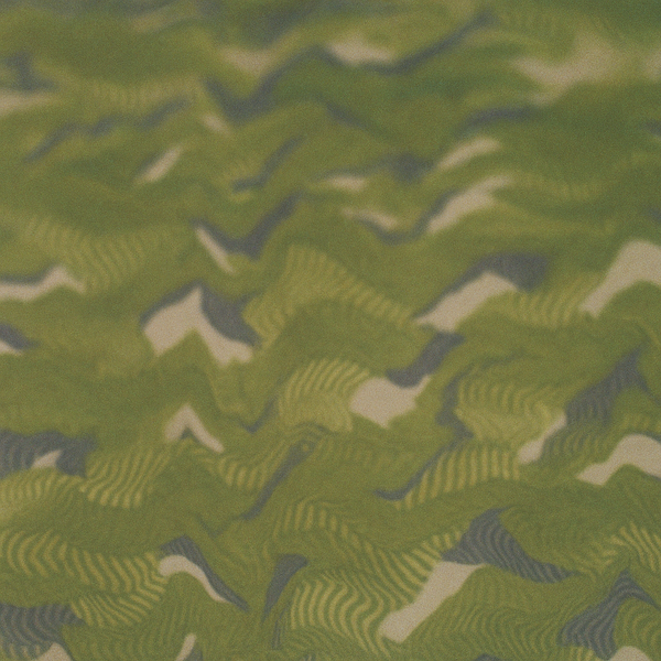 Abstract waves of green, yellow, and blue colors.