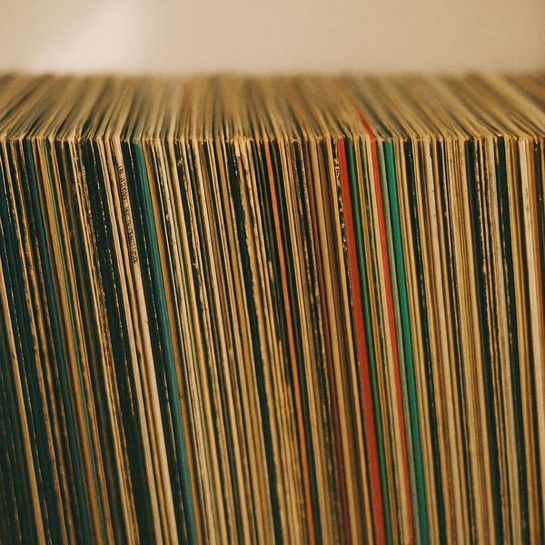 shelf of vinyl records